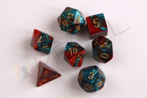 Kości Chessex - zestaw 7 kostek Gemini Red-Teal/gold