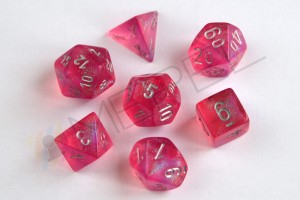 Kości Chessex - zestaw 7 kostek Borealis Pink/silver (święcące w ciemnościach)