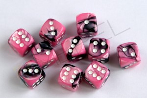 Kości Chessex - kostka k6 12mm Gemini Black-Pink/white