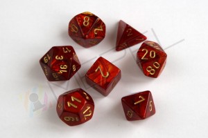 Kości Chessex - zestaw 7 kostek Scarab Scarlet/gold