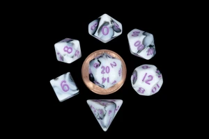 Kości Fanroll - zestaw 7 mini kostek Marble with Purple Numbers (10mm)