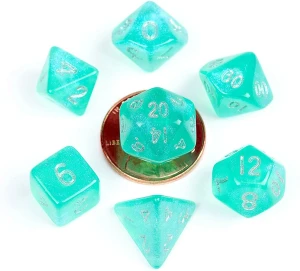 Kości Fanroll - zestaw 7 mini kostek Stardust Teal Turquoise with Silver Numbers (10mm)