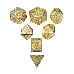 Zestaw kości: Brushed Gold Solid Metal Dragon