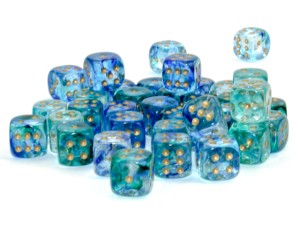 Kości Chessex - kostka k6 12mm Luminary Nebula Oceanic/gold (świecąca w ciemnościach)