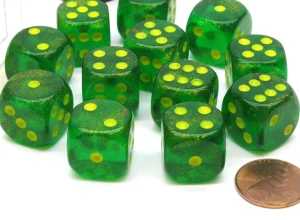 Kości Chessex - kostka k6 16mm Borealis Maple Green/yellow Luminary (świecąca w ciemnościach)