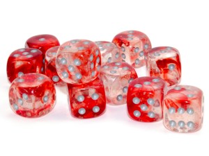Kości Chessex - kostka k6 16mm Luminary Nebula Red/silver (świecąca w ciemnościach)