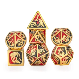 Zestaw kości: Solid Metal Dragon - Gold with Red/Black