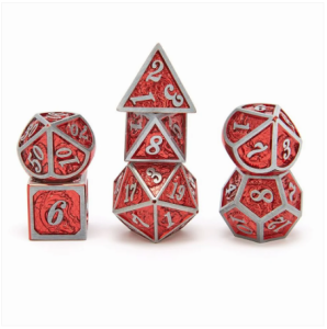 Zestaw kości: Solid Metal Dragon - Raw Metal with Ember Red