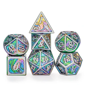 Zestaw kości: Solid Metal Dragon - Brushed Rainbow