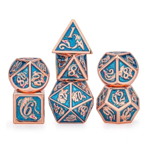 Zestaw kości: Solid Metal Dragon - Copper with Light Blue