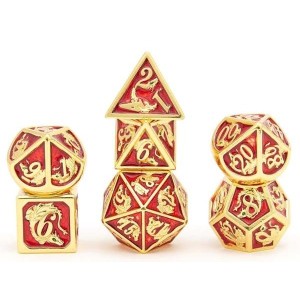 Zestaw kości: Solid Metal Dragon - Gold with Red Enamel