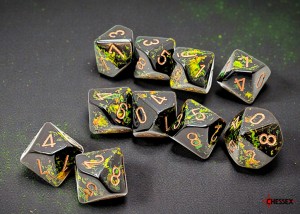 Kości Chessex - kostka k10 Brush Deep Forest/gold
