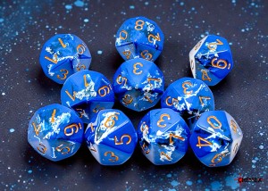 Kości Chessex - kostka k10 Brush Wavebreak/gold