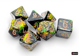 Kości Chessex - zestaw 7 kostek Brush Deep Forest/gold
