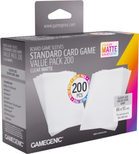 Koszulki na karty Gamegenic: Standard (66x91 mm) - Clear Matte - Value Pack, 200 sztuk