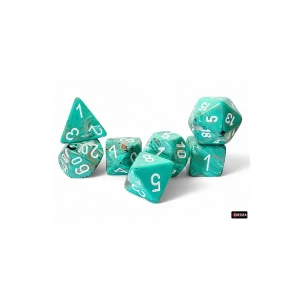 Kości Chessex - zestaw 7 kostek Marble Mega-hedral Oxi-Copper/White