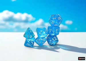 Kości Chessex - zestaw 7 kostek Luminary Mega-hedral Sky/Silver Luminary (świecące w ciemnościach)