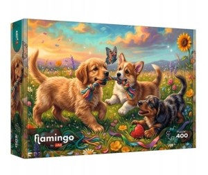 Puzzle 400 Flamingo - Szczenięce figle