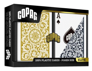 Karty do gry Copag: Elite - zestaw plastikowych kart do pokera (czarny/złoty) REGULAR