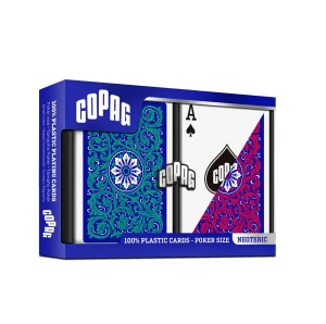 Karty do gry Copag: Neoteric - zestaw plastikowych kart do pokera (czerwony/zielony/niebieski) REGULAR