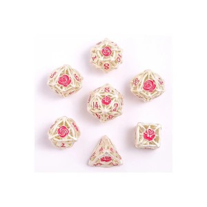 Zestaw kości: Hollow Rose Polyhedral Metal - Matt Silver w/Pink