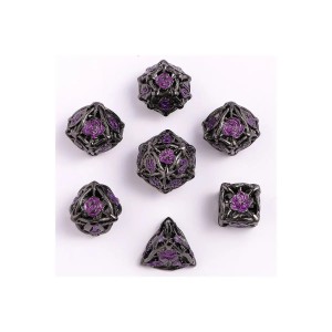 Zestaw kości: Hollow Rose Polyhedral Metal - Gunmetal w/Purple