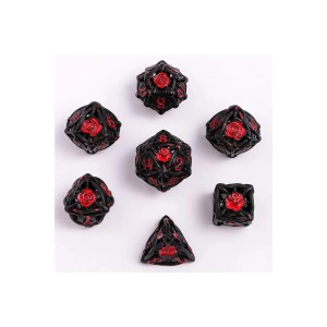 Zestaw kości: Hollow Rose Polyhedral Metal - Black w/Blood Spatter