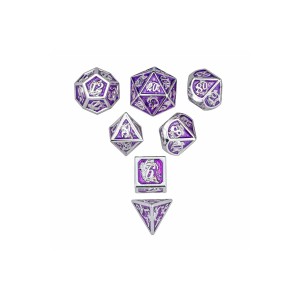 Zestaw kości: Solid Metal Dragon Polyhedral - Silver w/Purple