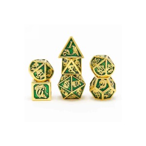Zestaw kości: Solid Metal Dragon Polyhedral - Gold with Green