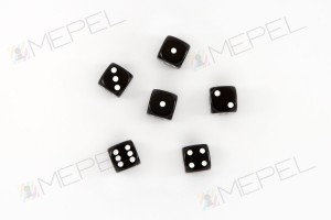 Kość/kostka do gry k6 16mm (oczka) - czarna (100 sztuk)