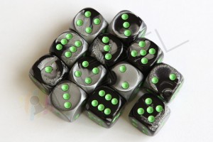 Kości Chessex - kostka k6 16mm Gemini Black-Grey/green