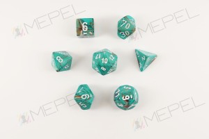 Kości Chessex - zestaw 7 kostek Marble Oxi‑Copper/white