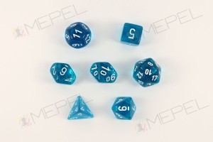 Kości Chessex - zestaw 7 kostek Translucent Teal/white