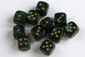 Kości Chessex - kostka k6 12mm Scarab Jade/gold