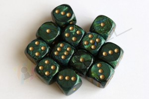 Kości Chessex - kostka k6 16mm Scarab Jade/gold