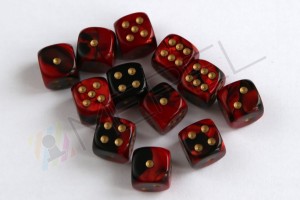 Kości Chessex - kostka k6 12mm Gemini Black-Red/gold