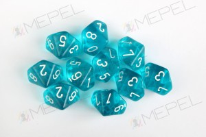 Kości Chessex - kostka k10 Translucent Teal/white