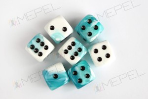 Kości Chessex - kostka k6 16mm Gemini Teal-White/black