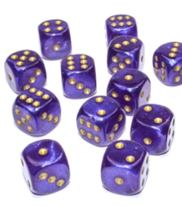 Kości Chessex - kostka k6 16mm Borealis Royal Purple/gold (święcące w ciemnościach)