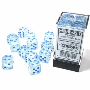 Kości Chessex - kostka k6 16mm Borealis Icicle/light blue - Luminary (świecące w ciemnościach)