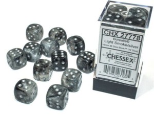 Kości Chessex - kostka k6 16mm Borealis Light Smoke w/Silver - Luminary (świecące w ciemnościach)