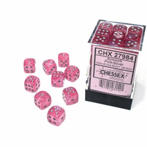 Kości Chessex - kostka k6 12mm Borealis Pink/silver - Luminary (świecące w ciemnościach)