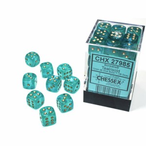Kości Chessex - kostka k6 12mm Borealis Teal/gold - Luminary (świecące w ciemnościach)