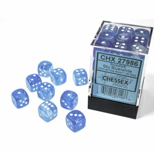 Kości Chessex - kostka k6 12mm Borealis Sky Blue/white - Luminary (świecące w ciemnościach)