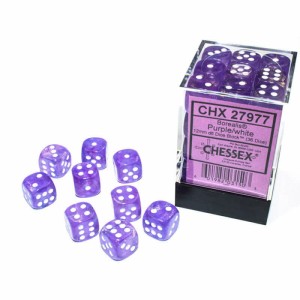 Kości Chessex - kostka k6 12mm Borealis Purple/white - Luminary (świecące w ciemnościach)