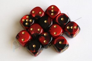 Kości Chessex - kostka k6 16mm Gemini Black-Red/gold