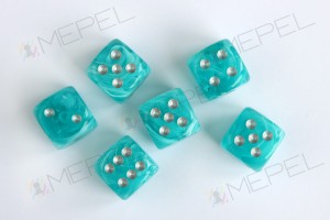 Kości Chessex - kostka k6 16mm Cirrus Aqua/silver