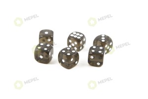 Kość/kostka do gry k6 16mm (oczka) - przezroczysta czarna