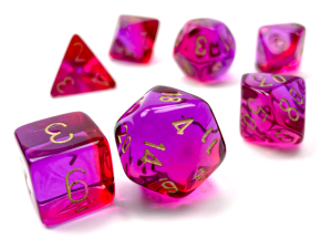 Kości Chessex - zestaw 7 kostek Gemini Translucent Red-Violet/gold