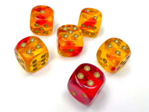 Kości Chessex - kostka k6 16mm Gemini Translucent Red-Yellow/gold